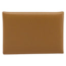 HERMES Calvi Duo Coin Purse Leather Beige Auth 214205M-3