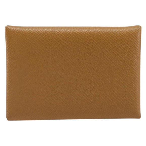 HERMES Calvi Duo Coin Purse Leather Beige Auth 214205M