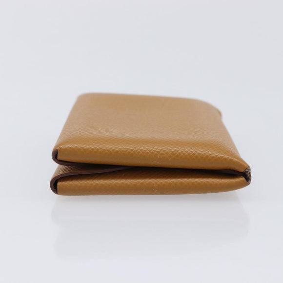 HERMES Calvi Duo Coin Purse Leather Beige Auth 214205M