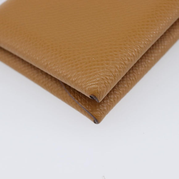 HERMES Calvi Duo Coin Purse Leather Beige Auth 214205M