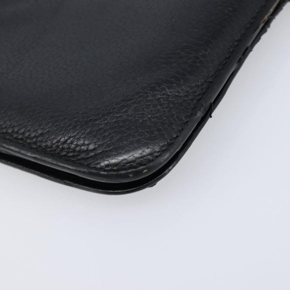 HERMES Dogon GM Long Wallet Leather Black Silver Auth 214209