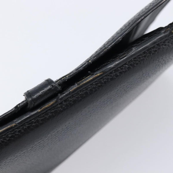 HERMES Dogon GM Long Wallet Leather Black Silver Auth 214209