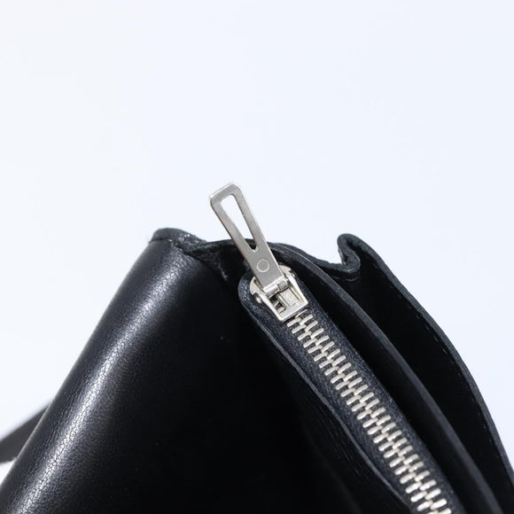 HERMES Dogon GM Long Wallet Leather Black Silver Auth 214209