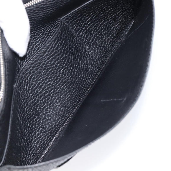 HERMES Dogon GM Long Wallet Leather Black Silver Auth 214209