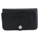 HERMES Dogon GM Long Wallet Leather Black Silver Auth 214209-2