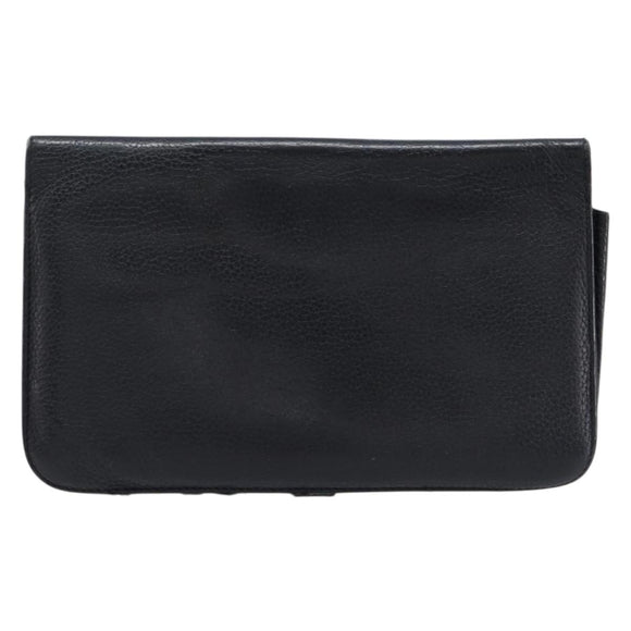 HERMES Dogon GM Long Wallet Leather Black Silver Auth 214209