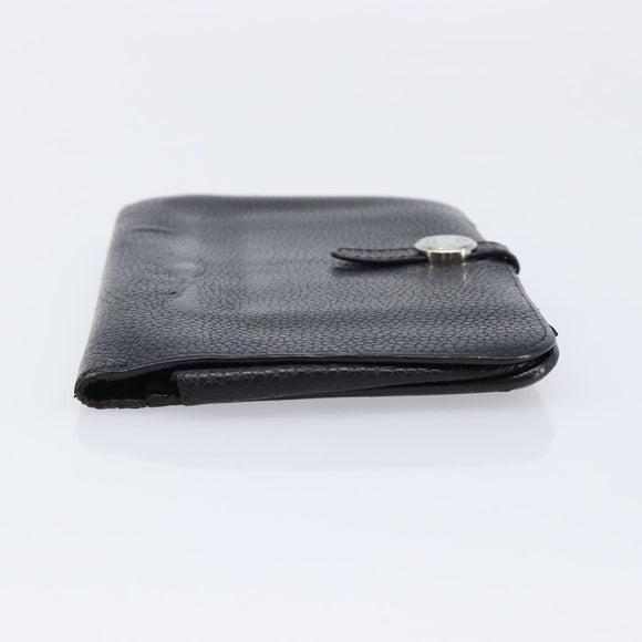 HERMES Dogon GM Long Wallet Leather Black Silver Auth 214209