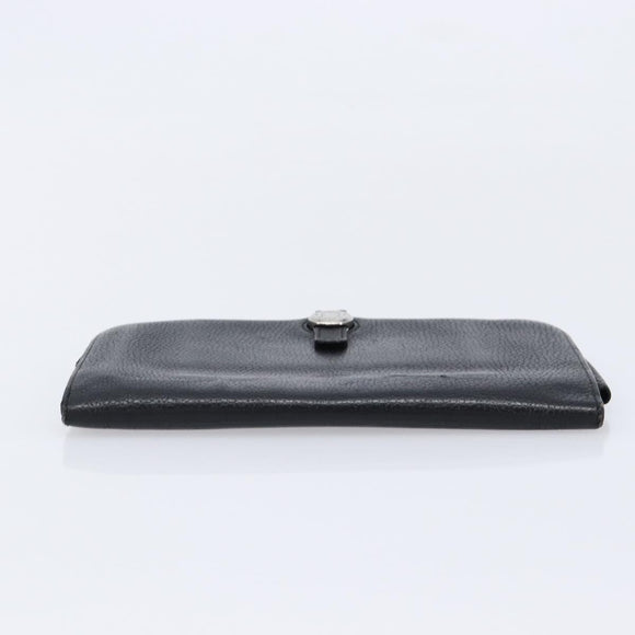 HERMES Dogon GM Long Wallet Leather Black Silver Auth 214209
