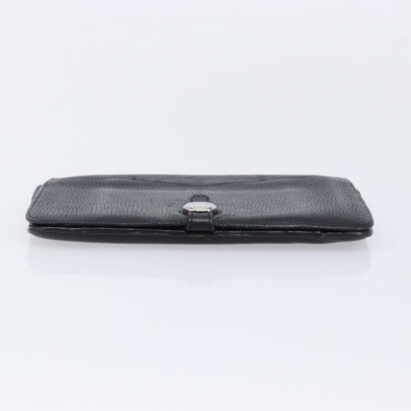 HERMES Dogon GM Long Wallet Leather Black Silver Auth 214209