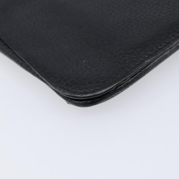 HERMES Dogon GM Long Wallet Leather Black Silver Auth 214209