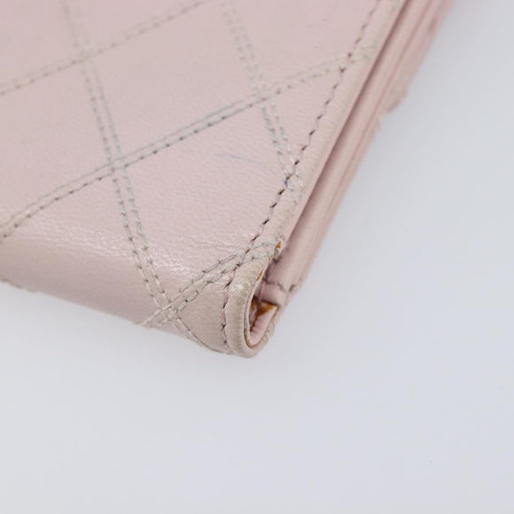 CHANEL Bicolore Wallet Lamb Skin Pink Silver CC Auth 214215