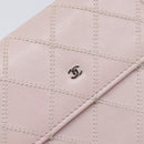 CHANEL Bicolore Wallet Lamb Skin Pink Silver CC Auth 214215-13
