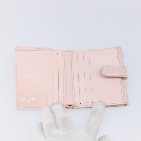CHANEL Bicolore Wallet Lamb Skin Pink Silver CC Auth 214215