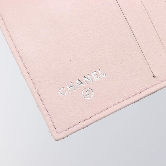 CHANEL Bicolore Wallet Lamb Skin Pink Silver CC Auth 214215