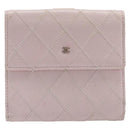 CHANEL Bicolore Wallet Lamb Skin Pink Silver CC Auth 214215-2