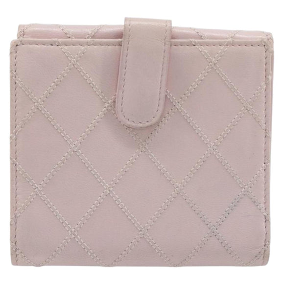 CHANEL Bicolore Wallet Lamb Skin Pink Silver CC Auth 214215