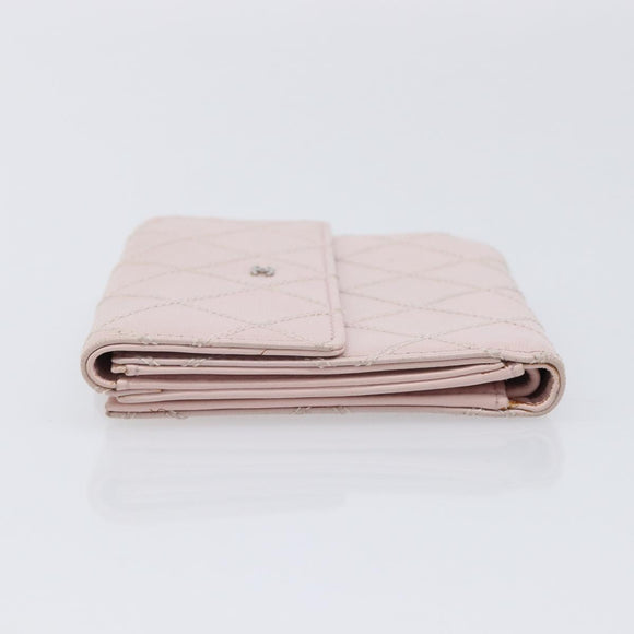 CHANEL Bicolore Wallet Lamb Skin Pink Silver CC Auth 214215