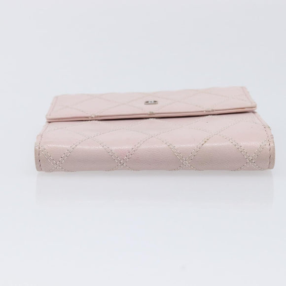CHANEL Bicolore Wallet Lamb Skin Pink Silver CC Auth 214215