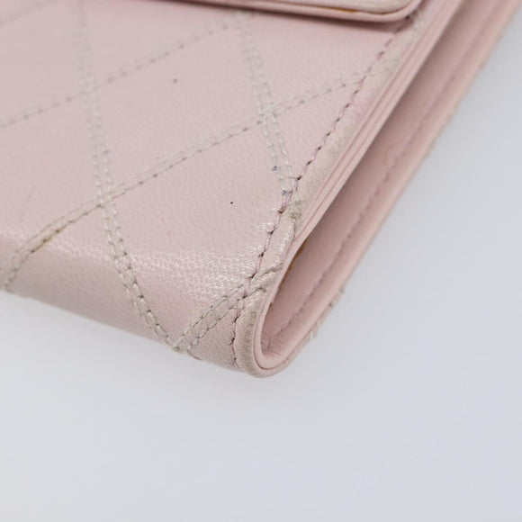 CHANEL Bicolore Wallet Lamb Skin Pink Silver CC Auth 214215