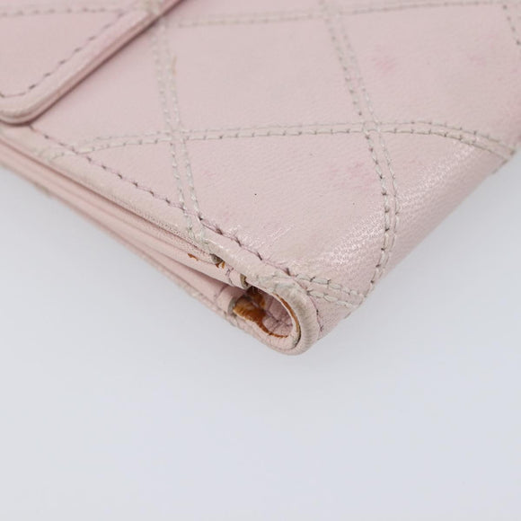 CHANEL Bicolore Wallet Lamb Skin Pink Silver CC Auth 214215