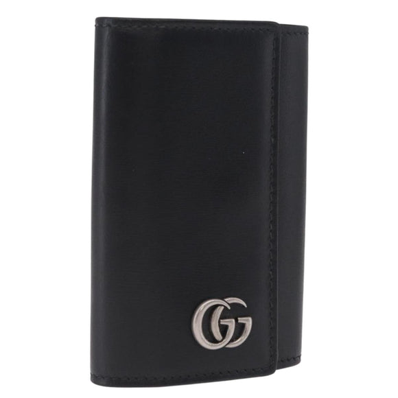 GUCCI GG Marmont Key Case Leather Black Silver 435305 Auth 214216A
