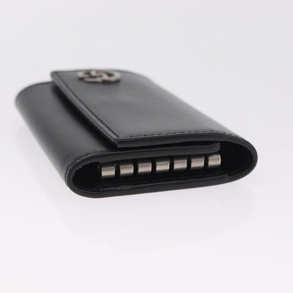 GUCCI GG Marmont Key Case Leather Black Silver 435305 Auth 214216A