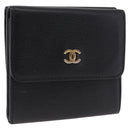 CHANEL Wallet Leather Black Gold CC Auth 214218A-1