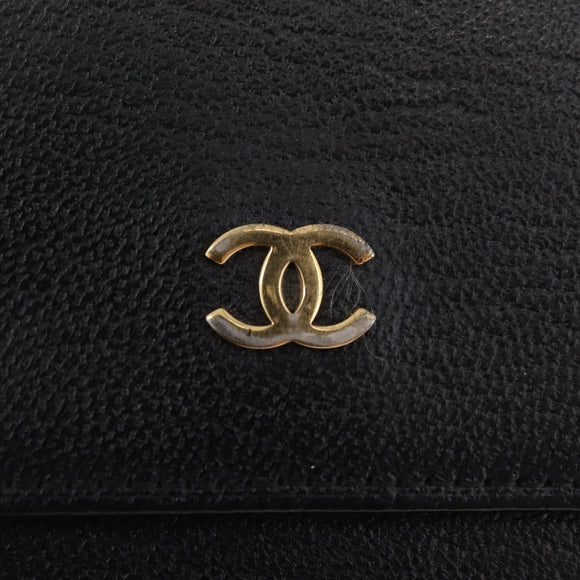 CHANEL Wallet Leather Black Gold CC Auth 214218A