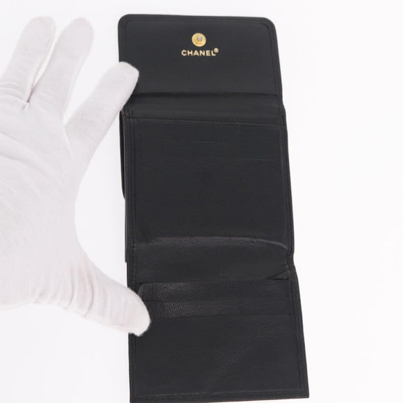 CHANEL Wallet Leather Black Gold CC Auth 214218A