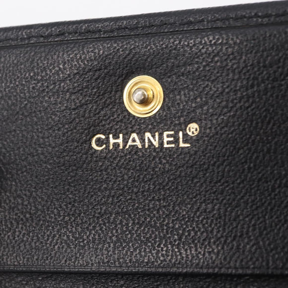 CHANEL Wallet Leather Black Gold CC Auth 214218A