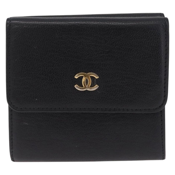 CHANEL Wallet Leather Black Gold CC Auth 214218A