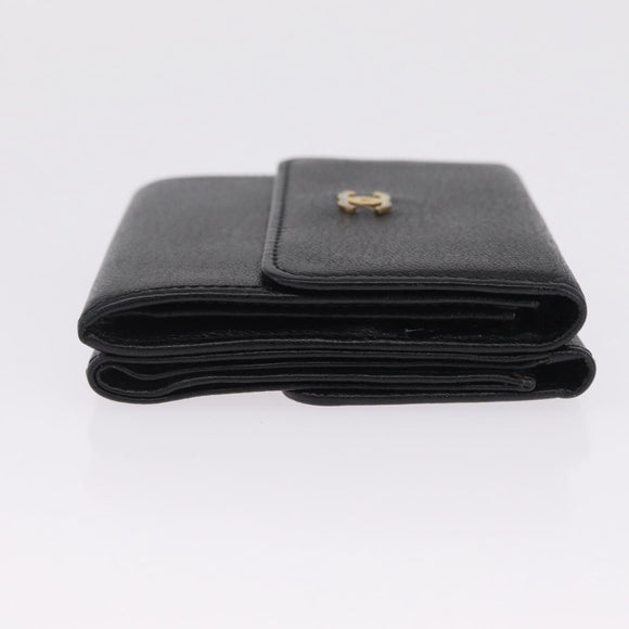 CHANEL Wallet Leather Black Gold CC Auth 214218A