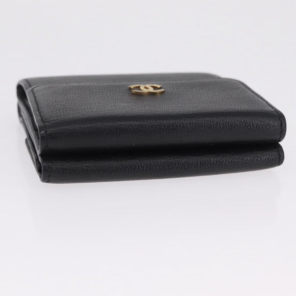 CHANEL Wallet Leather Black Gold CC Auth 214218A