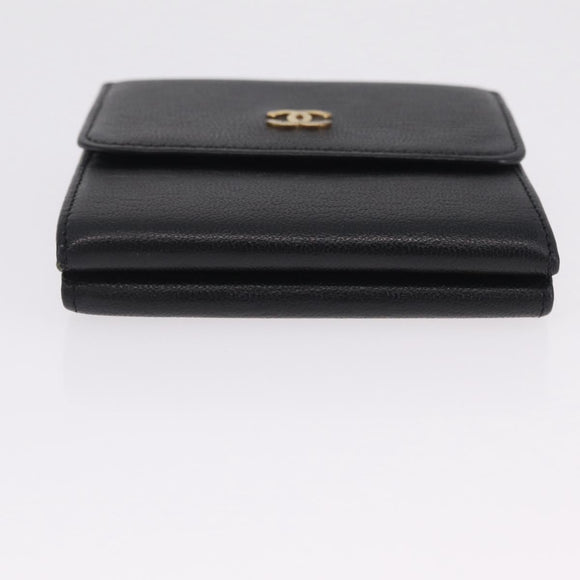 CHANEL Wallet Leather Black Gold CC Auth 214218A