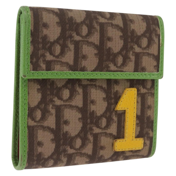 Christian Dior Trotter Canvas Wallet PVC Beige Silver Auth 214219A