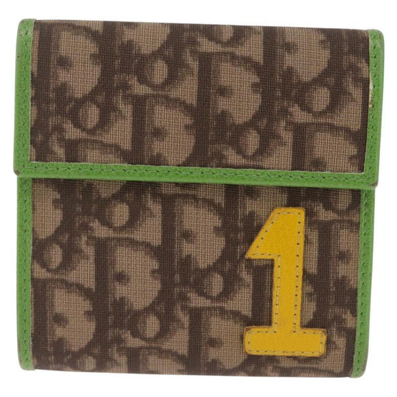 Christian Dior Trotter Canvas Wallet PVC Beige Silver Auth 214219A