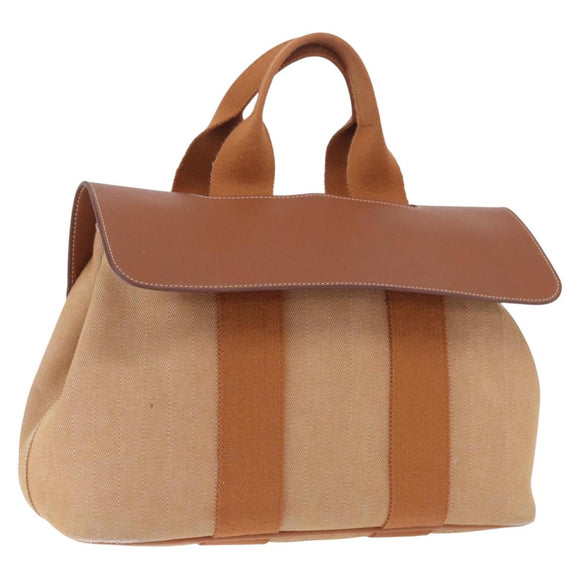 HERMES Valparaiso PM Hand Bag Canvas Leather Beige Silver Auth 214222A