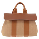 HERMES Valparaiso PM Hand Bag Canvas Leather Beige Silver Auth 214222A-2