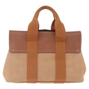 HERMES Valparaiso PM Hand Bag Canvas Leather Beige Silver Auth 214222A-3