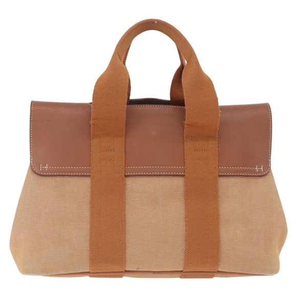 HERMES Valparaiso PM Hand Bag Canvas Leather Beige Silver Auth 214222A