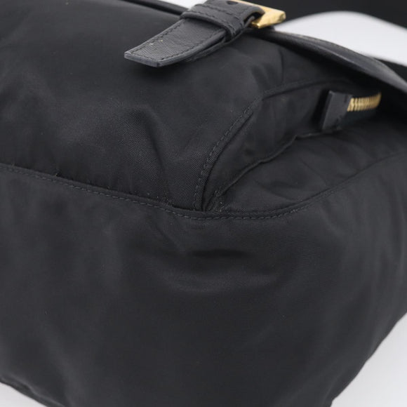 PRADA Shoulder Bag Nylon Black Gold Auth 214225A