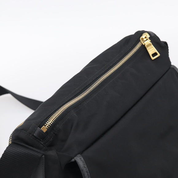 PRADA Shoulder Bag Nylon Black Gold Auth 214225A