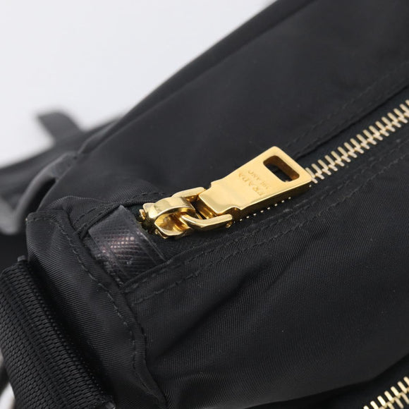 PRADA Shoulder Bag Nylon Black Gold Auth 214225A