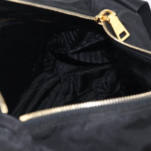 PRADA Shoulder Bag Nylon Black Gold Auth 214225A
