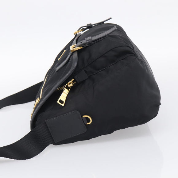 PRADA Shoulder Bag Nylon Black Gold Auth 214225A