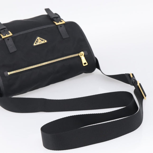 PRADA Shoulder Bag Nylon Black Gold Auth 214225A