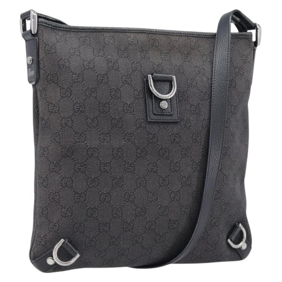 GUCCI GG Canvas Abbey Shoulder Bag Black Silver 268642 Auth 214226