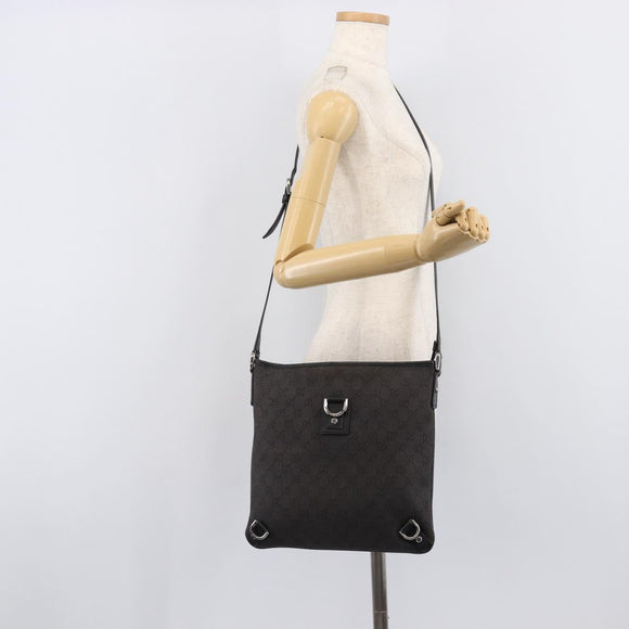 GUCCI GG Canvas Abbey Shoulder Bag Black Silver 268642 Auth 214226
