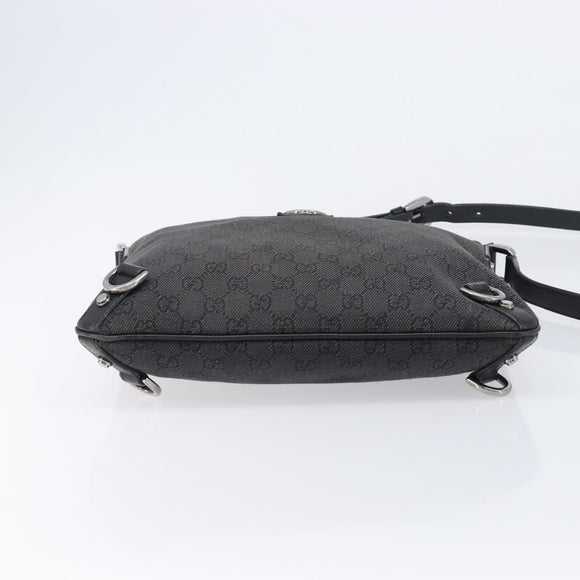 GUCCI GG Canvas Abbey Shoulder Bag Black Silver 268642 Auth 214226