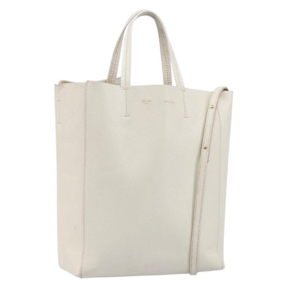 CELINE Vertical Cabas Hand Bag Leather 2way White Auth 214231